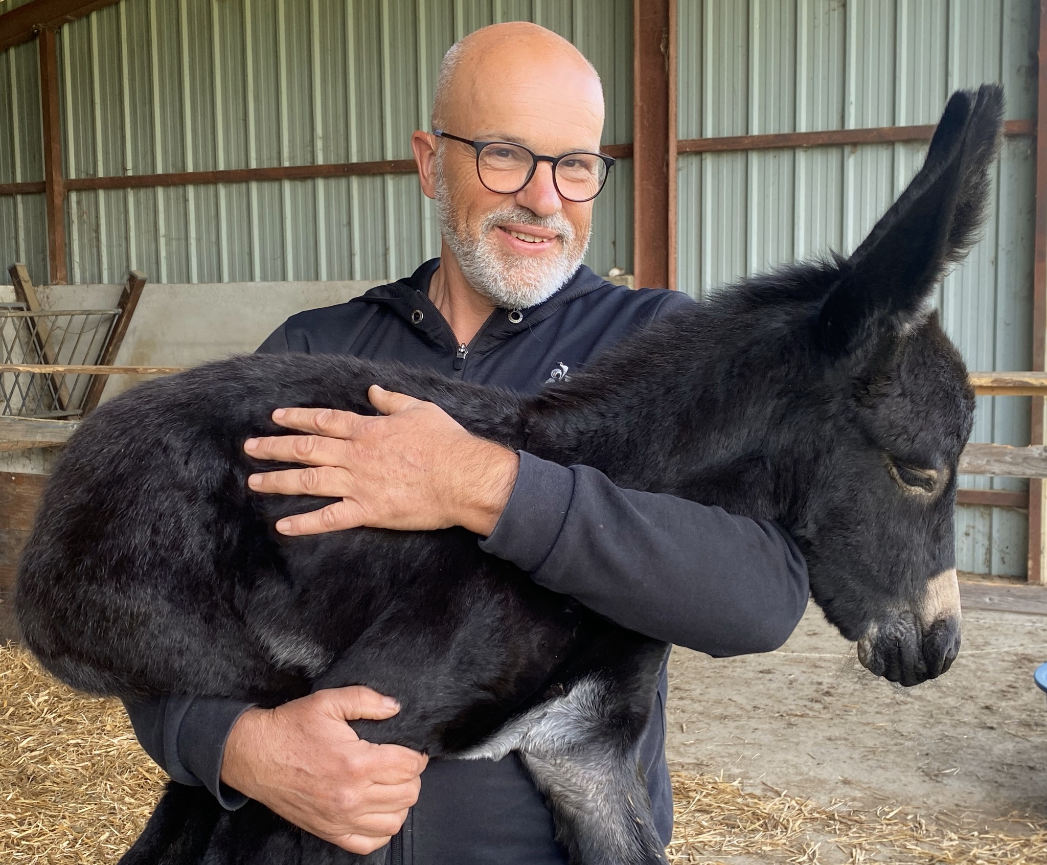 Vincent Pluquet avec un jeune âne